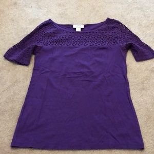 Loft purple lace yoke & sleeve tee